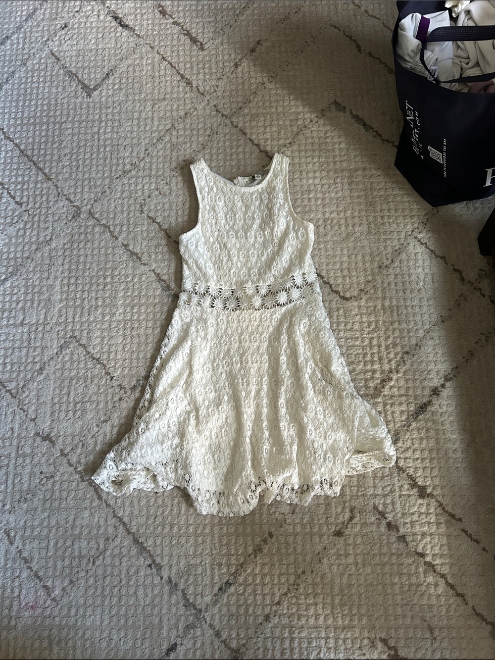 iris White Lace Sleeveless Fit-and-Flare Dress with Floral Waist